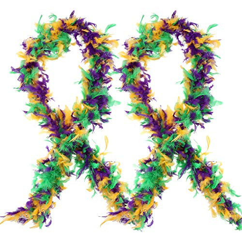 Blulu 2 Pieces Feather Boa Mardi Gras Boa Dress Costume Feather Boas for Mardi Gras Party Favor Accessory