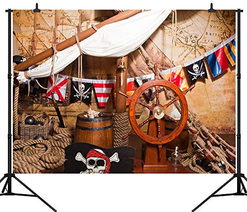 CapiSco 10X8FT Pirate ShipTheme Backdrop Birthday Backdrop Background Pirate Ship Background for Newborn Children Boys Portrait 1st Birthday Party Props Photo Studio Vinyl Backdrop SCO10C