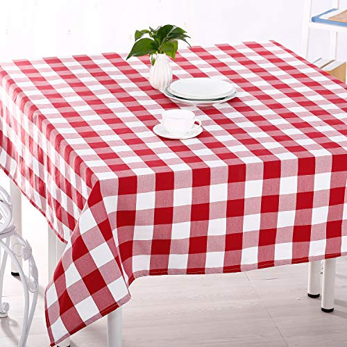 YUEKUI Disposable Square Plastic Tablecloth 84 inch,Red & White Gingham Checkered Tablecloth -10 Pack Plastic Picnic Covers