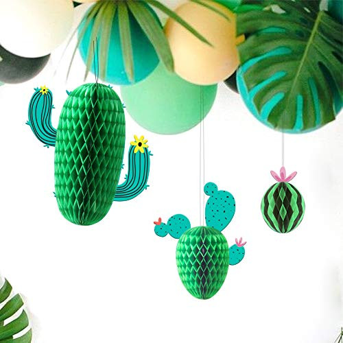 3PCS Cactus Honeycomb Balls Centerpiece Cinco de Mayo Cactus Party Hanging Decorations SUNBEAUTY (Green)