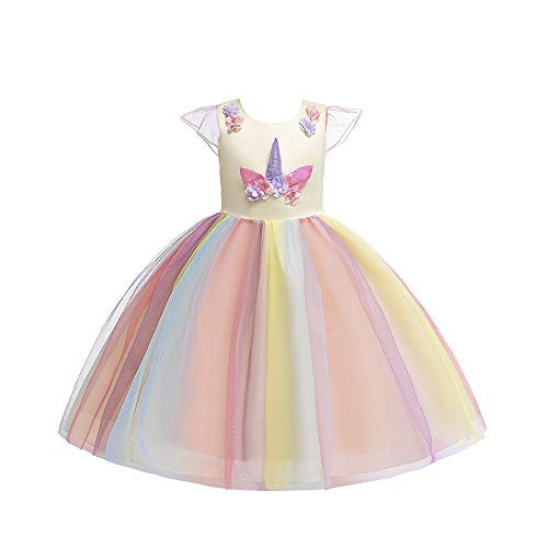Zerayo Flower Girls Unicorn Costume Pageant Princess Party Tutu Tulle Dresses Yellow 150cm/8-10Y