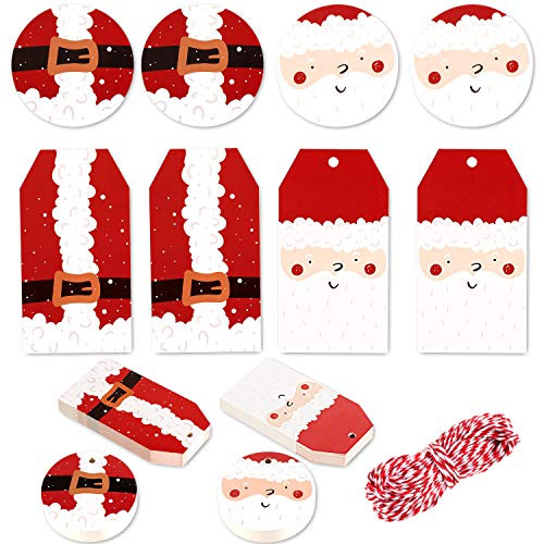 Whaline 120 Pack Christmas Paper Tags Xmas Kraft Gift Tags with 66 Feet Twine 4 Designs for DIY Xmas Holiday Present