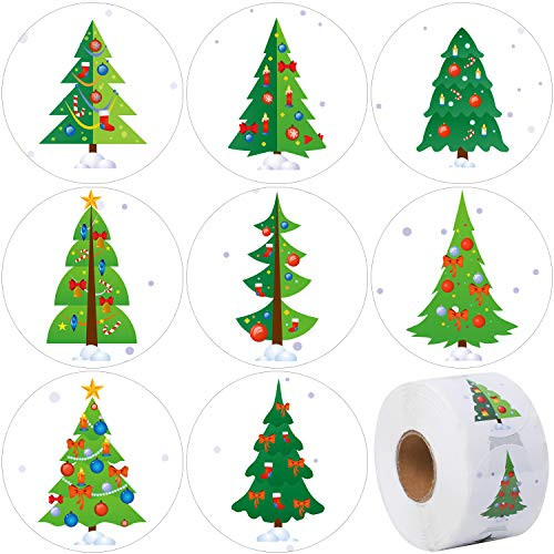 Elcoho 600 Pieces Christmas Tree Roll Stickers Christmas Ornament Stickers Assorted Holiday Theme Roll Sticker for Party Favors Supplies
