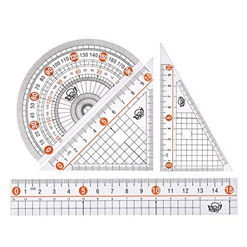 uxcell Measuring Tool Set with Protractor 30/60 45 Triangle Ruler 15cm Straight Ruler