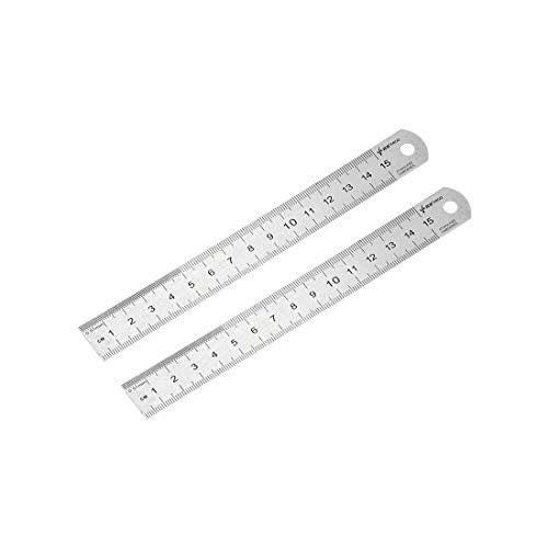 uxcell Straight Ruler 15cm 6 Inch Metric Stainless Steel Measuring Tool with Hanging Hole 2pcs
