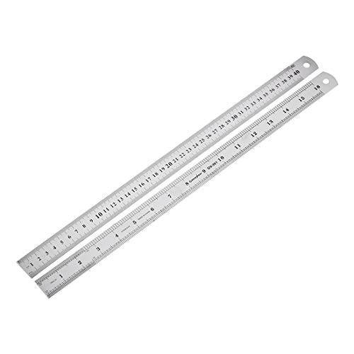 uxcell Straight Ruler 40cm 16 Inch Stainless Steel Measuring Tool with Hanging Hole 3pcs