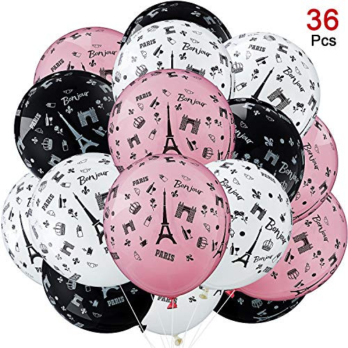 Gejoy 36 Pieces Paris Balloons Day in Paris Printed Latex Balloons for Paris Party Decorations, 12 Inches