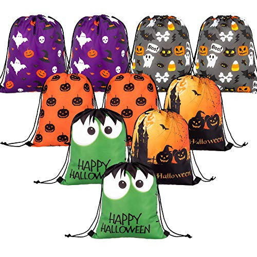 Whaline 10 Pieces Halloween Drawstring Bag Large Trick or Treat Sack Gift Backpack Candy Goodie Bags for Halloween Party Favors Whaline 10 Pieces Halloween Drawstring Bag Large Trick or Treat Sack Gift Backpack Candy Goodie Bags for Halloween Party Favors