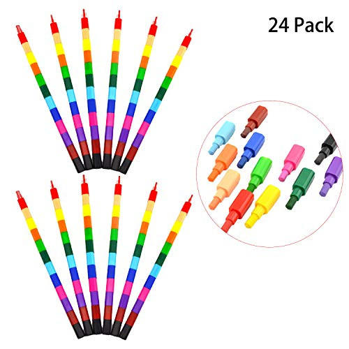 Trounistro 24 Pieces Stacking Crayons Buildable Crayons for Toddlers Art Paint Party School Office Supplies, 12 Colors