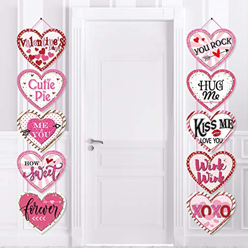 Valentine's Day Heart Banner for Conversation Valentines Day Decoration Candy Heart Medium Sign Valentine Crafts Supplies Red Pink White Heart Shape Romantic Sign Decor