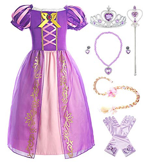ReliBeauty Girls Dress Puff Sleeve Princess Costume, 5, Purple(with Accessories)