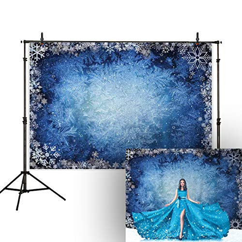 Allenjoy 7x5ft Frozen Theme Ice Blue Winter Backdrop for Studio Photography 1st First Birthday Party Decoration Banner White Snowflake Christmas Background Baby Shower Kids Photo Booth