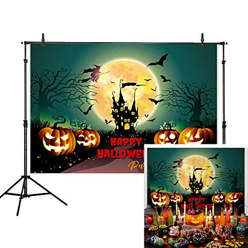 Allenjoy 7x5ft Happy Halloween Party Backdrop Full Moon Night Bat Tree Pumpkin Lanterns Kids Children Castle Party Photo Booth Background