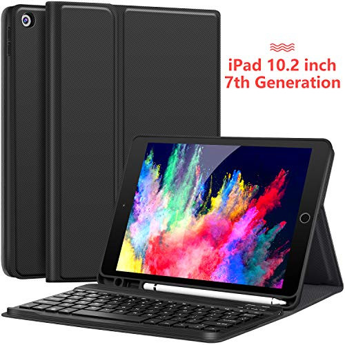 iPad 10.2 Case with Keyboard for iPad 7th Generation 10.2 2019 - Detachable Wireless Keyboard with Pencil Holder Stand Folio Cover for New iPad 10.2 Inch 7th Gen 2019, Black iPad 10.2 Case with Keyboard for iPad 7th Generation 10.2 2019 - Detachable Wireless Keyboard with Pencil Holder Stand Folio Cover for New iPad 10.2 Inch 7th Gen 2019, Black
