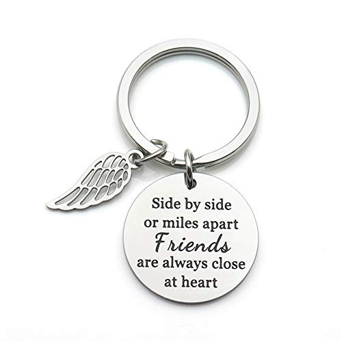 Friendship Keychain Side by Side Or Miles Apart Friends are Always Close at Heart Best Friends BFF Gifts Stainless Steel Pendant Keychain