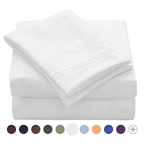 VEEYOO Twin Size Bed Sheets Set, Extra Soft 1800 Brushed Microfiber Sheets Set - Wrinkle Fade Stain Resistant Deep Pocket - Luxury Comfortable Breathable 3 Piece Bedding Sheets, White