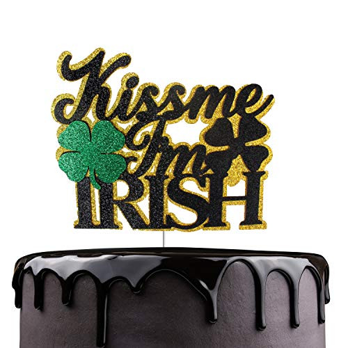 Kiss Me I'm Irish Cake Topper - Green Glitter Shamrock Lucky Clover Cake D?r - Irish Party Happy St. Patrick's Day Party Decoration