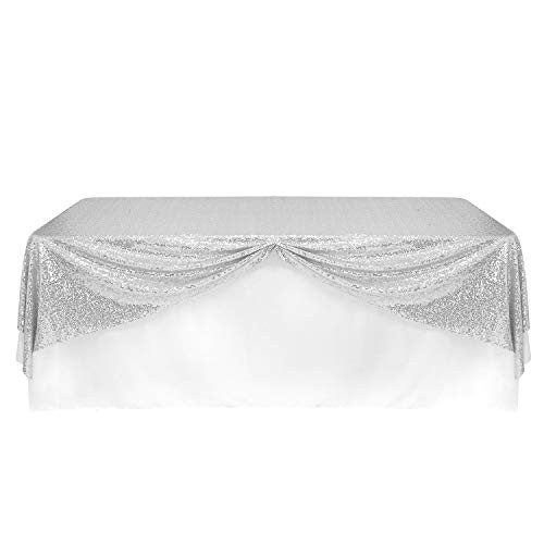 BSFTPA Sequin Tablecloth Overlay for Wedding, Party Decorations (Silver, 60"x102")