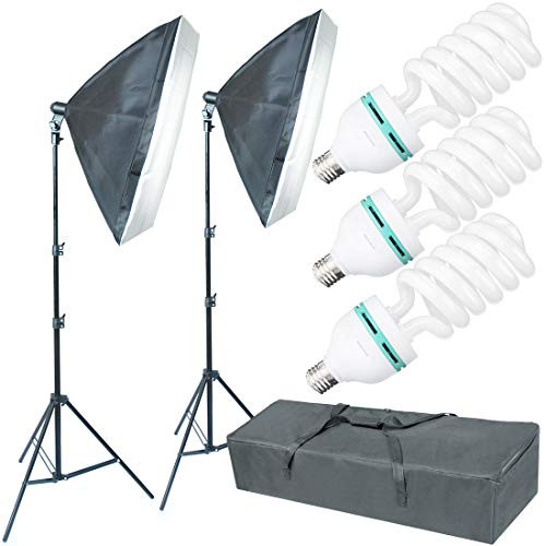 3 X 135W 5500K Light Bulbs Softbox Continuous Lighting Kit Photography Studio 20"X28" Photo Equipment for Filming Product Model Portrait Advertising Shooting