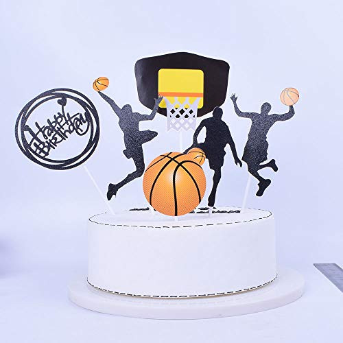 SHAMI Basketball theme cake topper for Boy birthday CupCake Topper Party Decorations Happy Father Birthday Supplies Decorations Man Birthday(Black)