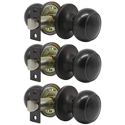 3 Pack Probrico Round Doorknobs Door Lock Handle Lockset Keyless Passage Knobs Lockset Interior Hallway Passage Closet 609-ORB-PS in Oil Rubbed Bronze