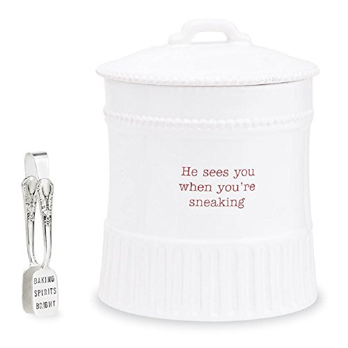 Mud Pie 4661007 Christmas Holiday Ceramic Cookie Jar, White