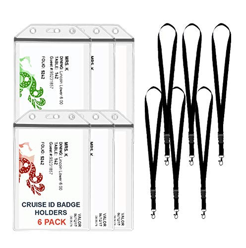 Cruise Lanyard ID Holder [6 Pack] - Cruise Essentials Flat Heavy Duty Clear Vertical ID Card Name Badge Holder