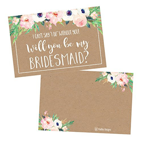 15 Rusic Floral Will You Be My Bridesmaid Cards Kraft Flowers, I Can't Say I Do Without You, Proposal Note For Gifts, Blank Ask To Be Your Bridesmaids Invitations Set, Asking A Bridesmaid Invite