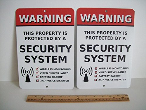 2 Home Security Alarm System 7" x 10" Metal Yard Signs - Stock # 704