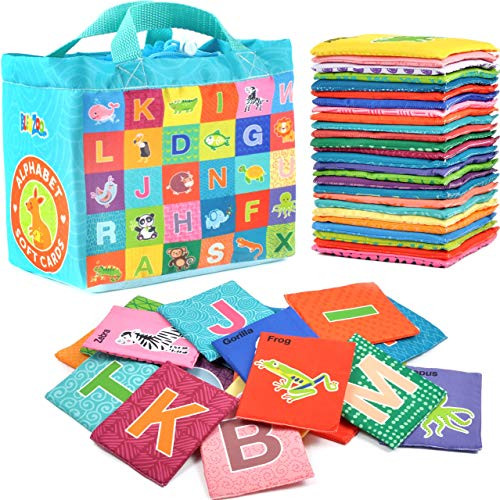 BleuZoo Soft Alphabet Cards - Educational Preschool Early Learning ABC Letters Flash Cards Classroom Montessori Teaching Toy for Kids Toddlers - 26 Letters & Cloth Storage Bag