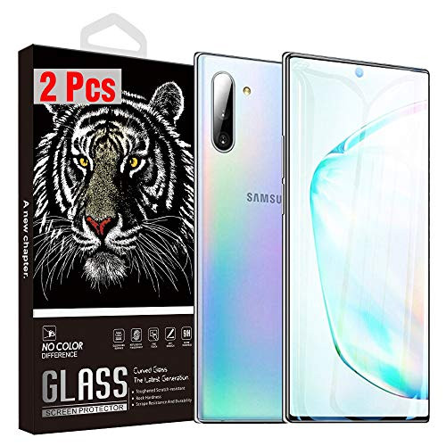 Galaxy Note 10 Screen Protector,Pomufa [2Pack] KD03 Full Coverage Tempered Glass?Solution for Ultrasonic Fingerprint?[3D Curved] Tempered Glass Screen Protector Suitable for Galaxy Note 10