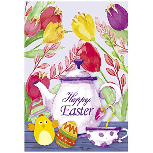 Morigins Happy Easter Eggs Tulips Decorative Spring Flowers Double Sided Garden Flag 12.5x18 Inch