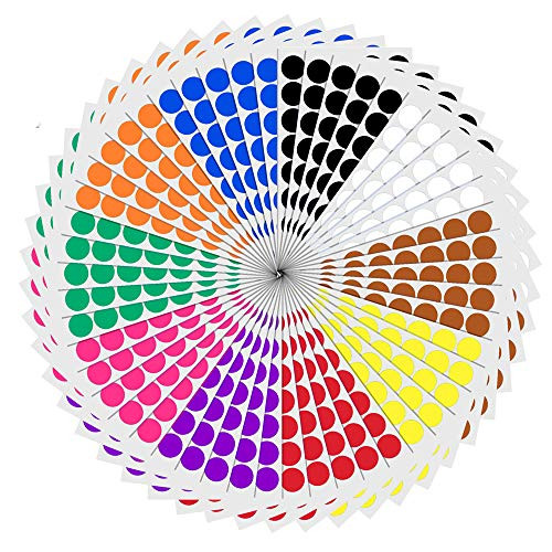 3/4" Round Color Coding Circle Dot Sticker Labels - 10 Assorted Colors, Pack of 2000