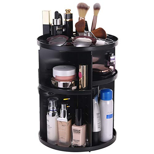 DAGEDA 360 Rotating Makeup Organizer, DIY Adjustable Makeup Carousel Spinning Holder Storage Rack, Large Capacity Storage Cosmetics Shelf Tower for Countertop and Bathroom, Black