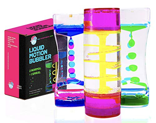 Liquid Motion Bubbler Set (Variety 3-Pack) The #1 Sensory Relief Fidget Toys Water Bubbler & Liquid Timer for Autistic Children & Sensory Kids + Spiral Liquid Motion Bubbler for Sensory Play