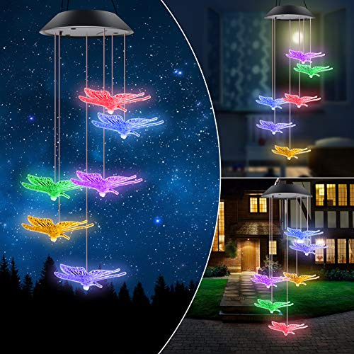 Wind Chimes Solar Wind Chimes LED Wind Chimes Solar String Lights Color Changing LED Mobile Hummingbird Wind Chimes Waterproof Outdoor Solar Lights for Home Yard Patio Garden (butterflies chimes)