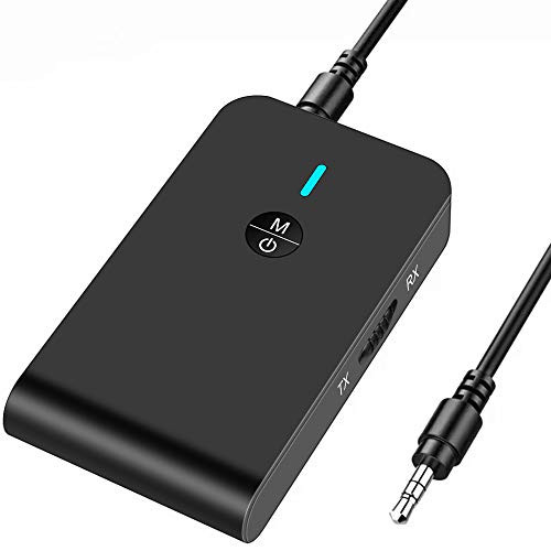 Aigoss Bluetooth 5.0 Audio Transmitter Receiver, 2 in 1 Wireless 3.5mm Adapter AptX Low Latency for TV/Home Sound System, Wired Speaker and Headphones, Black