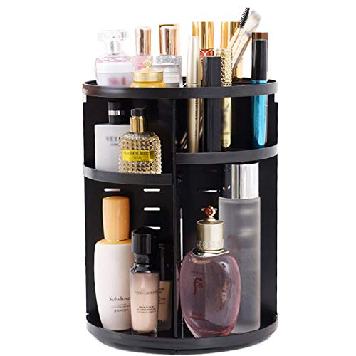 360 Rotating Makeup Organizer and Cosmetics Storage, DIY Adjustable Makeup Carousel Spinning Holder Storage Rack, Large Capacity Make up Caddy Shelf Organizer Box,for Countertop, Black