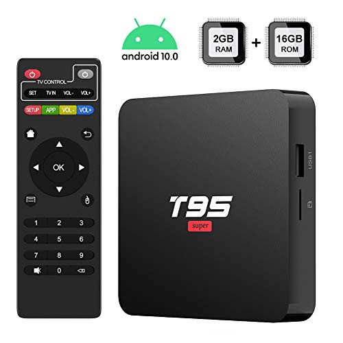 Android 10.0 TV Box, [2020 Newest] TUREWELL T95 Super TV Box Allwinner H3 Quad-Core 2GB RAM 16GB ROM Media Player, 3D 4K H.265 Smart Android TV Box