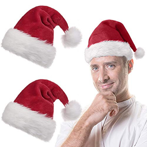 3 Pack Premium Santa Hats Adults Big Santa Hat Comfort Double Liner Plush Red Velvet Christmas Hats with White Cuffs