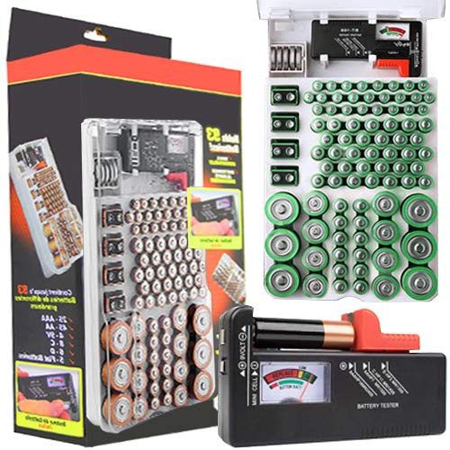 Upgraded Version Battery Organizer Storage Case Holds 93 Batteries Various Sizes with Battery Tester