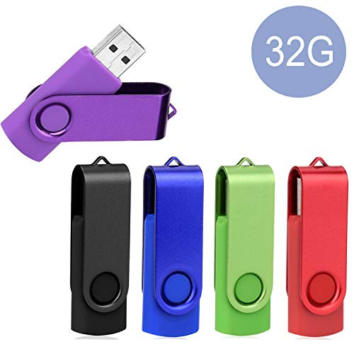 USB Stick, 5 Pack Pen Thumb Flash Drives Jump Drive Memory External Storage Stick with Keychain Design & Led Indicator (5 Mixed Color) (5pack-32G-02)
