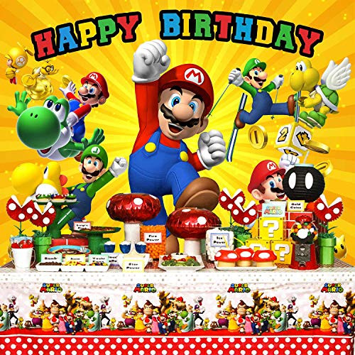 Super Mario Backdrop, Super Mario Background,Super Uncle Bros with Mushrooms Photography Background Cartoon Kids Children Birthday Party Banner