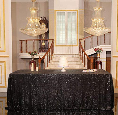 PartyDelight Sequin Tablecloth, Wedding, Sweetheart, Christmas Tree, Rectangular, 48"x72", Black