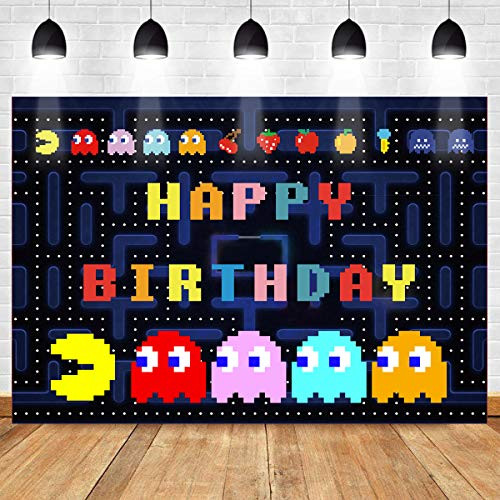 Pac-Man Background for Happy Birthday Party MEETSIOY Dark Blue Maze Backdrop for Gaming Party Banner Lovely Pac-Man Game Color Background for Baby Shower Party Decor 7x5ft HXMT684