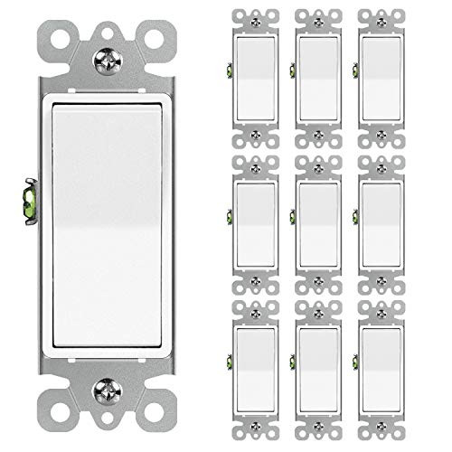 [10 Pack] BESTTEN Single-Pole Decorator Wall Light Switch, 15A 120/277V, On/Off Rocker Interrupter, UL Listed, White