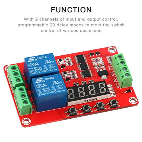 MakerHawk Multi-Function DC 12V Time Delay Relay Module with Self-Locking Cycle Timing PLC Control Segment LEDs Display for Smart Home, Automatic Control