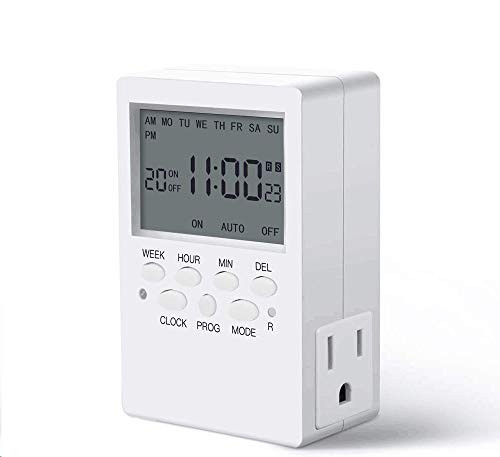 Dual Outlet Timer, Digital Programmable Timer, CANAGROW 7 Day Heavy Duty Indoor Plug-in Timer for Electric Outlets, Wall Timer Switch for Appliances, 15A/1800W Grounded