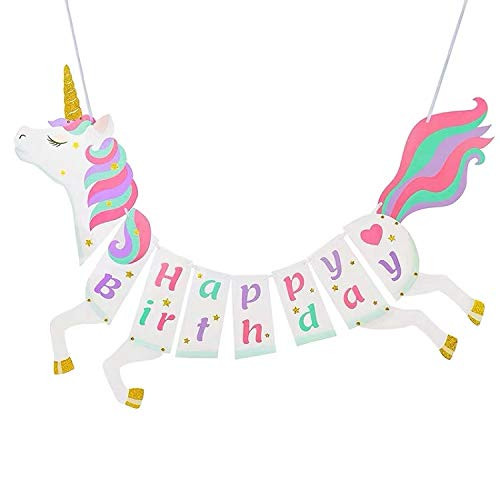 14pcs Sparkling Unicorn Happy Birthday Banner - Glitter Finish - Unicorn Party Supplies Decorations - Premium Unicorn Birthday Garlands