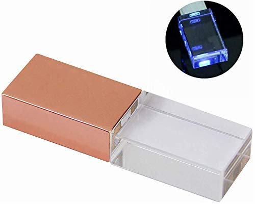 16GB USB 2.0 Flash Drive,Glass Crystal Shape LED Light Pen Drive Memory Stick Thumb Drive Waterproof Pendrive Flash Disk for Gifts (Rose Gold)